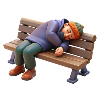 impressive modern A homeless person sleeping on a park bench, social documentary photography, somber lighting 4K png