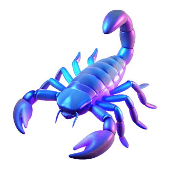 extraordinary vintage A scorpion glowing under UV light, dark background, vibrant and otherworldly style 4K png