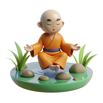 magnificent artistic A serene meditating monk levitates above a tranquil pond. Soft, morning light. Zen style high resolution png
