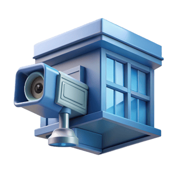 beautiful minimalist A security camera mounted on a building facade, surveillance theme, cool blueish tint, dystopian atmosphere professional png