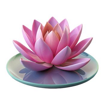 magnificent minimalist A blooming lotus flower floating on a still pond, its petals reflecting the soft morning light, with a serene, nature photography style exclusive png