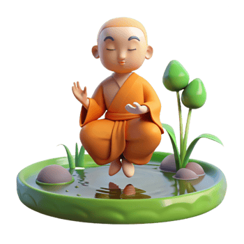 dramatic classic A serene meditating monk levitates above a tranquil pond. Soft, morning light. Zen style genuine png