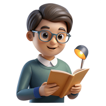 extraordinary rustic Portrait of a student with a focused expression, wearing glasses and reading a book, lit by a desk lamp, in a realistic style detailed png