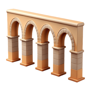 vibrant artistic Roman aqueduct, massive stone arches, spanning a valley, clear blue sky, ancient engineering marvel 4K png