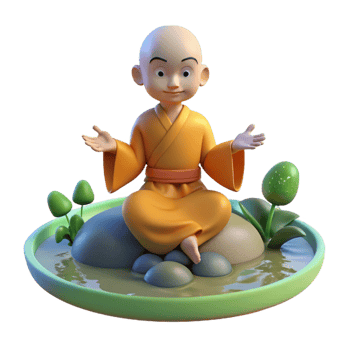 dramatic classic A serene meditating monk levitates above a tranquil pond. Soft, morning light. Zen style detailed png