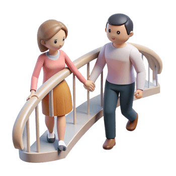 serene classic A couple holding hands while walking across a pedestrian bridge, romantic style, soft, warm lighting exclusive png