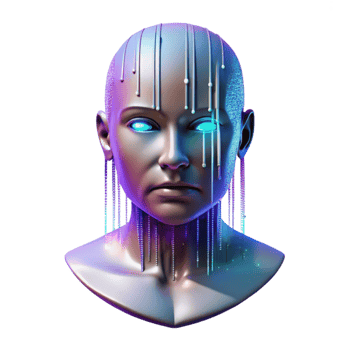 impressive artistic A holographic projection of a human face, fragmented and glitching, against a backdrop of binary code streaming down a dark screen. Cyberpunk style professional png