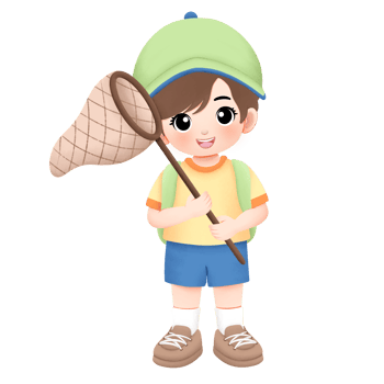 Adventure boy playing outside watercolor illustration, holding a bug net png