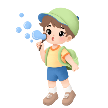 Adventure boy playing outside watercolor illustration, blowing bubbles png