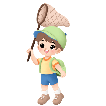 Adventure kid playing outside watercolor illustration, catching a bug using bug net png