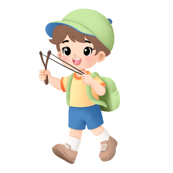 Adventure kid playing outside watercolor illustration, playing a slingshot png