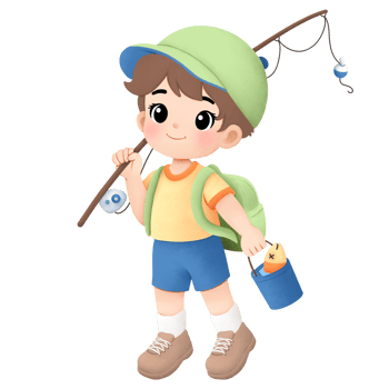 Adventure boy playing outside watercolor illustration, fishing activity png