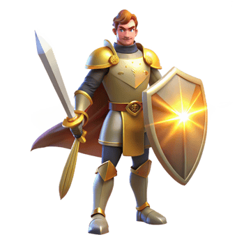 stunning vintage A noble knight in shining armor, wielding a sword and shield, standing in a heroic pose, illuminated by a divine light. Classical style professional png