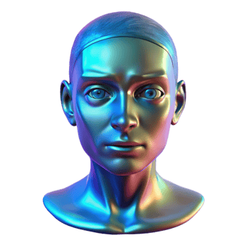 beautiful modern A holographic projection of a human face glitching and distorting, illuminated by the cool blue light of the projector. Glitch art style premium png
