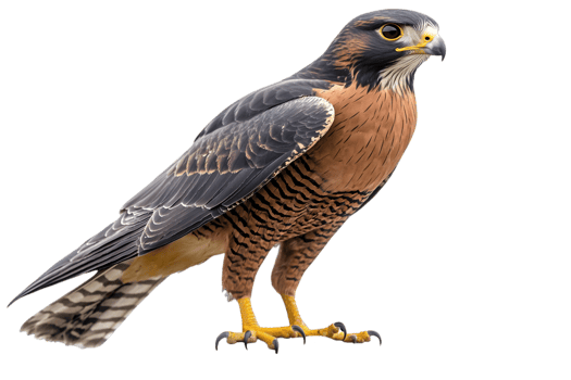 Peregrine Falcon Profile with Detailed Plumage and Yellow Feet on Black Background png