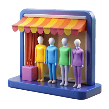 elegant creative A brightly lit shop window displaying mannequins, consumerism theme, vibrant colors, pop art style high resolution png