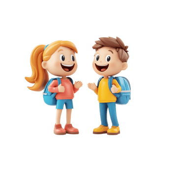 Animated Children with Backpacks Smiling png