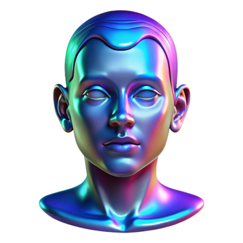 elegant contemporary A holographic projection of a human face glitching and distorting, illuminated by the cool blue light of the projector. Glitch art style authentic png