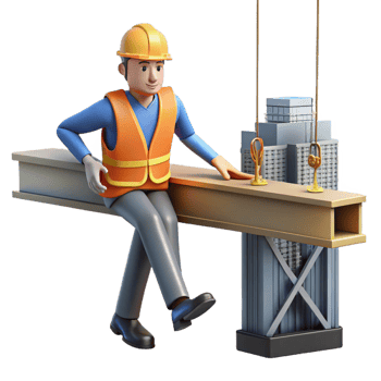 beautiful creative A construction worker taking a break on a girder high above the city, industrial photography, high contrast lighting 4K png