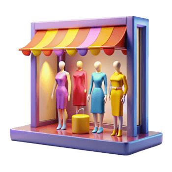 vibrant rustic A brightly lit shop window displaying mannequins, consumerism theme, vibrant colors, pop art style professional png