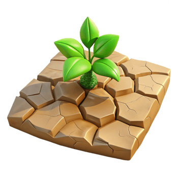 elegant traditional A cracked desert floor with a single, resilient green plant, harsh sunlight, photorealistic style high quality png