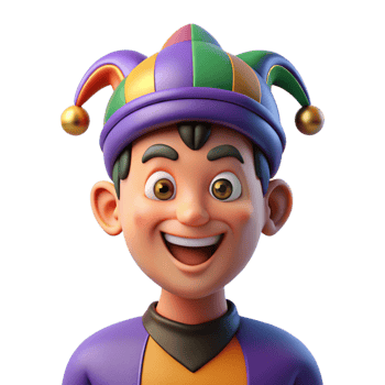 wonderful modern Portrait of a man with a mischievous glint in his eyes, wearing a jester's hat, lit by colorful, theatrical lighting, in a whimsical style original png