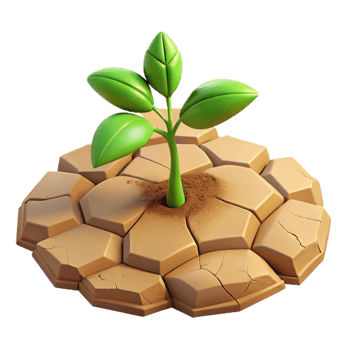 stunning traditional A cracked desert floor with a single green plant growing through, resilience and survival, stark contrast professional png