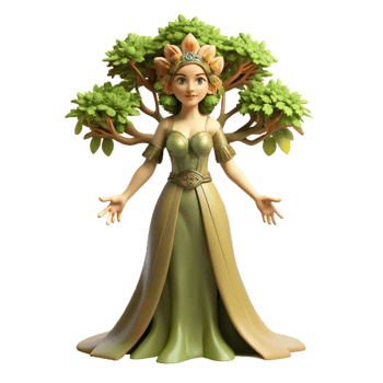 beautiful minimalist An elegant dryad, merging seamlessly with an ancient oak tree, dappled sunlight filtering through the leaves. Soft, natural lighting. Pre-Raphaelite style exclusive png
