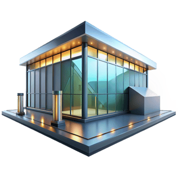 elegant minimalist A sleek, modern art museum with large glass panels, bright gallery lighting, minimalist style high quality png