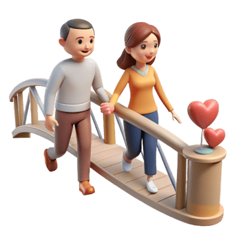 beautiful contemporary A couple holding hands while walking across a pedestrian bridge, romantic style, soft, warm lighting detailed png