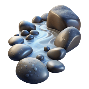 impressive vintage A bubbling stream flowing over smooth river stones, dappled sunlight, realistic style detailed png