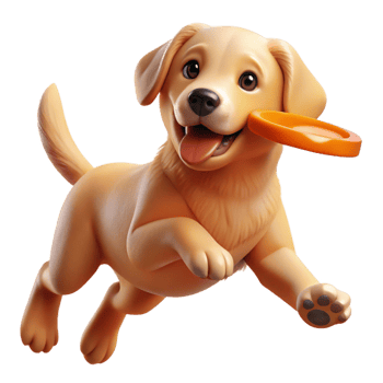 extraordinary abstract A playful golden retriever puppy catching a frisbee in mid-air, bathed in warm sunlight, hyperrealistic style premium png