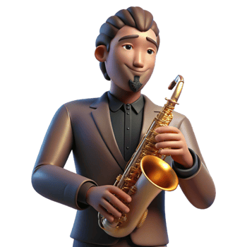 stunning abstract Portrait of a musician with a saxophone, captured mid-note, with dramatic chiaroscuro lighting, in a gritty, urban art style professional png