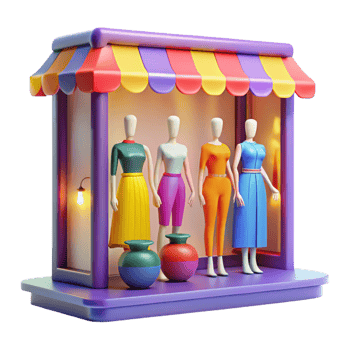 vibrant creative A brightly lit shop window displaying mannequins, consumerism theme, vibrant colors, pop art style exclusive png