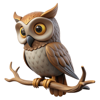 elegant traditional A wise old owl perched on a gnarled branch, moonlight, fantasy art style premium png