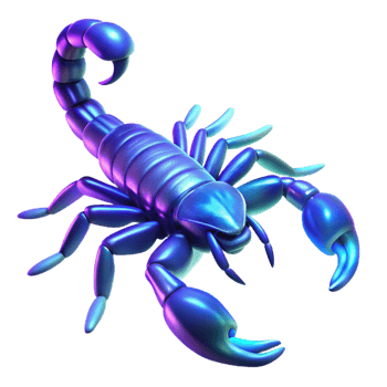 elegant artistic A scorpion glowing under UV light, dark background, vibrant and otherworldly style detailed png