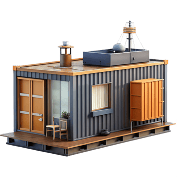 dramatic minimalist Shipping container home, industrial design, upcycled materials, urban setting, modern style authentic png