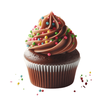 Chocolate cupcake with sprinkles and chocolate icing png