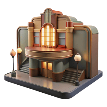 extraordinary rustic An abandoned Art Deco movie theater, dimly lit, vintage photography detailed png