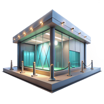 elegant minimalist A sleek, modern art museum with large glass panels, bright gallery lighting, minimalist style authentic png