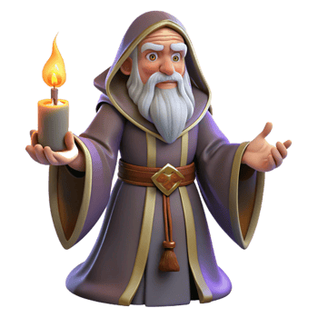 vibrant classic A wise old wizard with a long white beard and ornate robes, casting a spell with glowing runes, lit by flickering candlelight. Baroque painting style 4K png