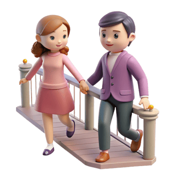 vibrant classic A couple holding hands while walking across a pedestrian bridge, romantic style, soft, warm lighting premium png