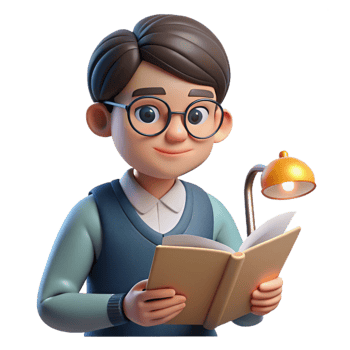 impressive artistic Portrait of a student with a focused expression, wearing glasses and reading a book, lit by a desk lamp, in a realistic style professional png