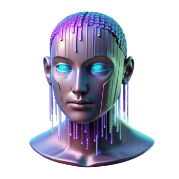 magnificent minimalist A holographic projection of a human face, fragmented and glitching, against a backdrop of binary code streaming down a dark screen. Cyberpunk style high resolution png