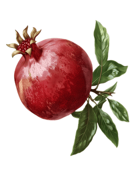 Ripe Pomegranate with Green Leaves on Transparent Background in Studio Lighting png