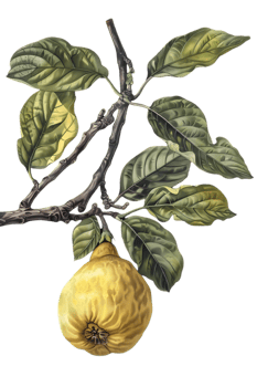 Ripe Yellow Pear Hanging From Branch with Green Leaves on Transparent Background Classic Botanical Illustration for Nutritional or Decoration Needs png