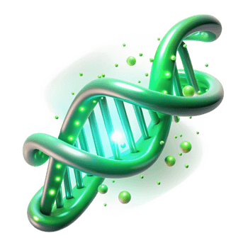 extraordinary creative A DNA double helix transforming into a binary code stream, glowing with an ethereal green light, abstract and stylized 4K png