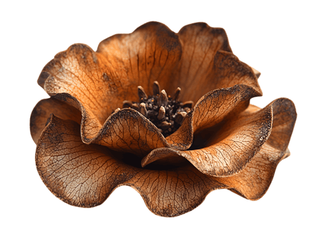 Rustic Floral Bloom in Brown Tones with Detailed Texture on Transparent Background png