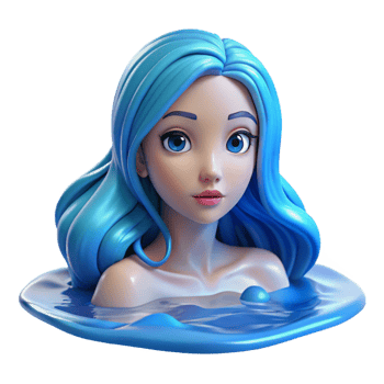 stunning rustic A serene water nymph with flowing blue hair and translucent skin, floating in a crystal-clear lake. Soft, shimmering lighting. Romantic style genuine png