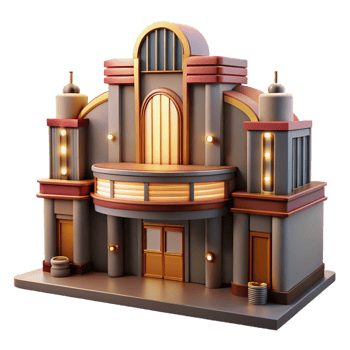 impressive artistic An abandoned Art Deco movie theater, dimly lit, vintage photography premium png